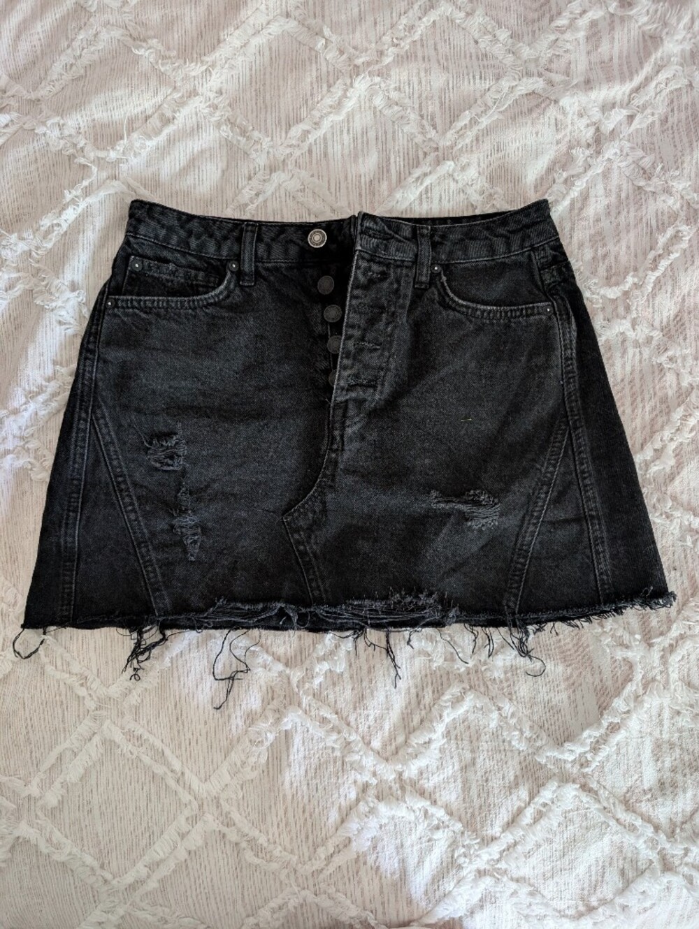 We The Free Black Faded Denim Mini Skirt